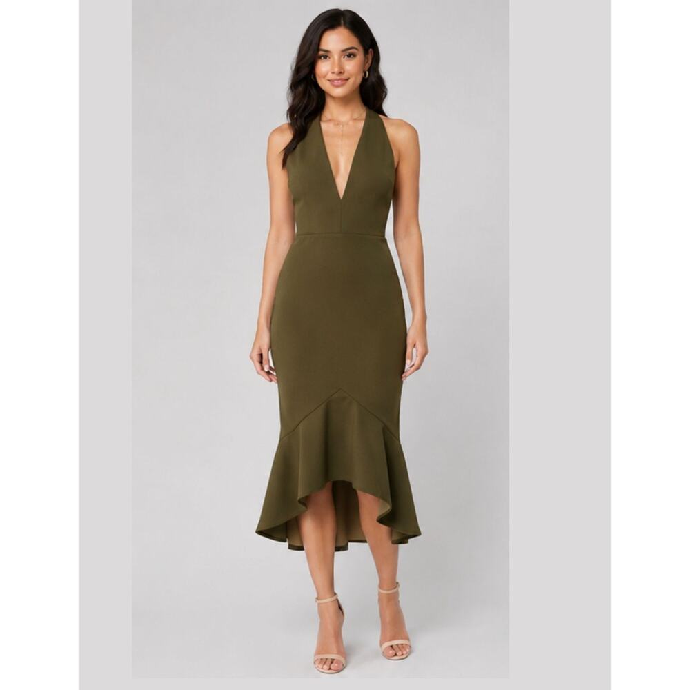 RENT THE RUNWAY- STYLESTALKER Quinn Midi Dress Olive Green Size Small